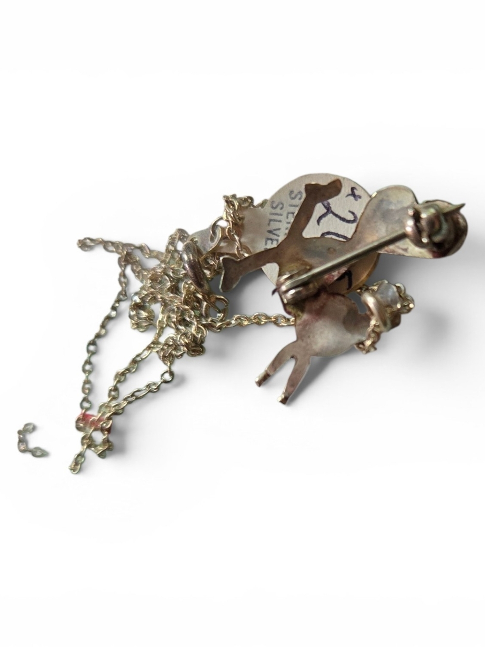 Sterling Silver Multicolor Inlay Bird Pendant/pin Necklace Roadrunner Native - Picture 2 of 2